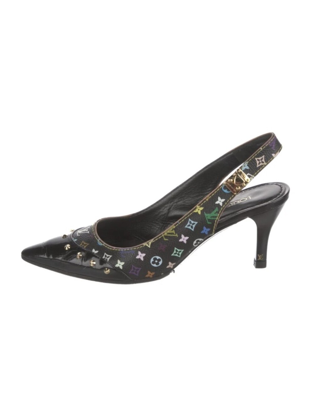 Louis Vuitton Black Multicolor Monogram Studded Slingback Pumps - Picture 3 of 7